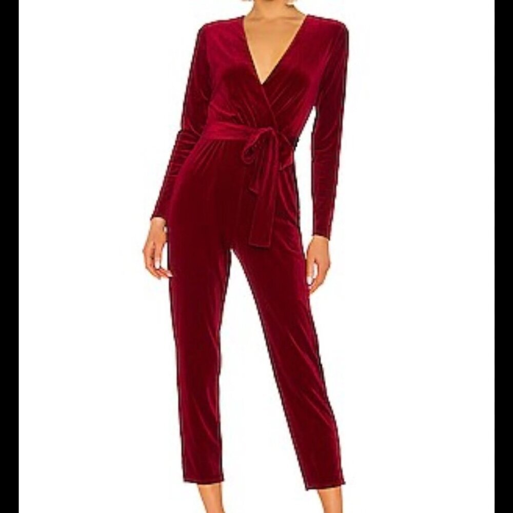 Revolve Lovers + Friends Hart Velvet Jumpsuit in Ruby Red Size XS